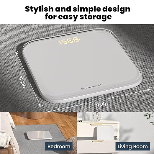 UNIWEIGH Digital Bathroom Scale for Body Weight,Accurate Weight Scale up to 440lbs,Body Scales with Sturdy Tempered Glass,with LED Display,Step-on,Compact Size,3 Units and Batteries inclued,White