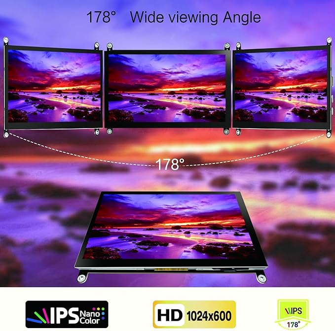 HAMTYSAN 7 Inch Raspberry Pi Screen Touchscreen Monitor 1024x600 Small HDMI Monitor w/Dual Speakers IPS Screen Display for Raspberry Pi 4/3/2 Win 11/10/8/7 Jetson Nano, Free Driver