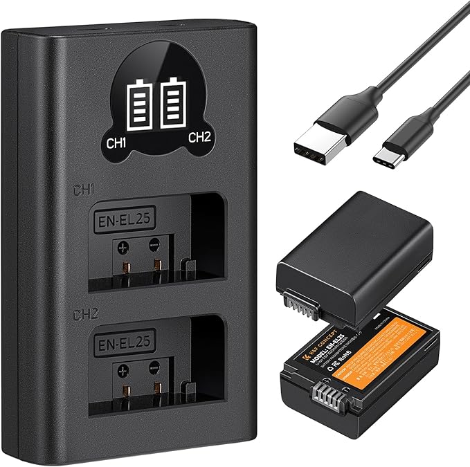 K&F CONCEPT 1600mAh EN-EL25 Battery 2-Pack EN-EL25A Battery and Dual LCD Battery Charger for Nikon Z50II, Z50, Z30, Z FC Camera MH-32 Battery Charger