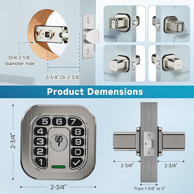 Richelock Fingerprint Door knob, Smart Biometric Door Lock with Keypad, Keyless Entry Code Door Knob, Waterproof & Weatherproof, Auto Lock,Voice Navigation, for Bedroom, Gate,Office