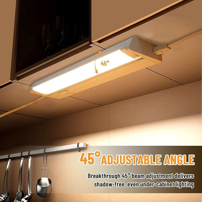Snyloe 4 Pack 34" LED Under Cabinet Lighting Hardwired, 22W 1800LM 3CCT Adjustable (3000K/4000K/5000K), Plug-in Hardwired, Linkable Up to 10 Lights, 45° Rotatable Design
