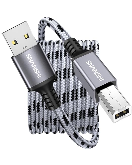 SNANSHI USB Printer Cable 25 ft, Nylon Braided USB 2.0 Type A to B Male Printer by SNANSHI