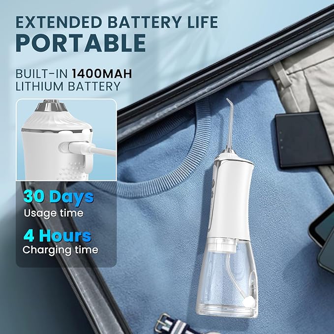 SweetLF Water Dental Flosser Pick for Teeth, 5 Modes Cordless Portable Oral Irrigator, 300ML Tank Water Teeth Cleaner with 5 Jet Tips, IPX7 Waterproof Rechargeable Flossing Picks for Home Travel