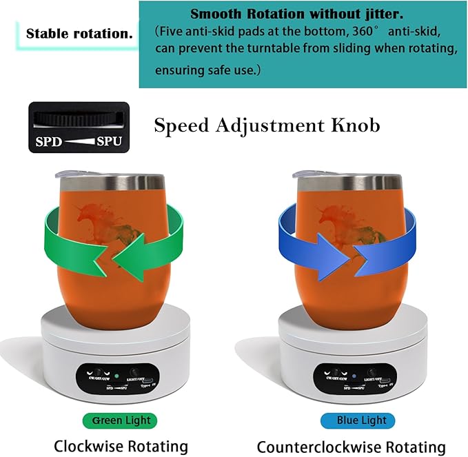 YVV Rotating Display Stand, Spinning Display Stand with Colored Lights, Lighted LED Base for Glass Art , Electric & Battery-Operated Platform 4.72in, Adjustable Speed Electric Turntable White