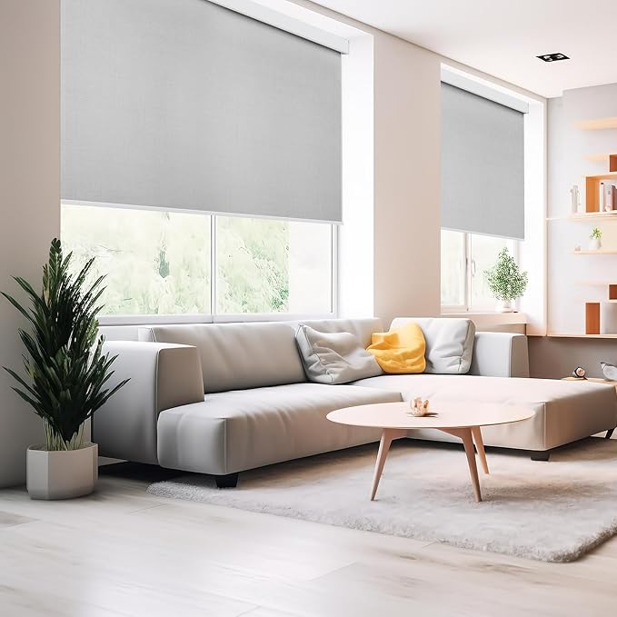 Zshine Motorized Blackout Window Blinds Customize Width (23-95 Inches) Remote Control Wireless and Rechargeable Roller Shades Blinds for Windows, Home, Office, Hotel, Club, Restaurant(82006E)