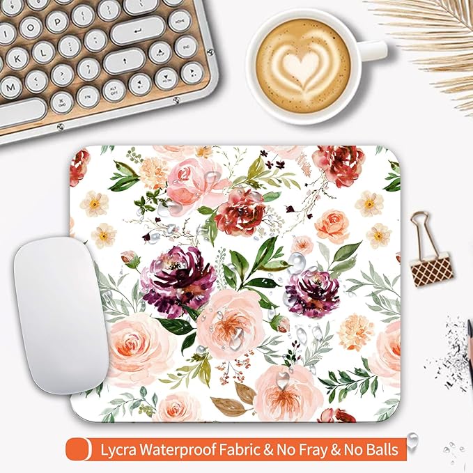 Armanza Square Mouse Pad Pretty Floral,Personalized Premium-Textured Custom Mouse Mat Design,Washable Mousepad Cloth,Non-Slip Rubber Base Computer Mouse Pads for Wireless Mouse