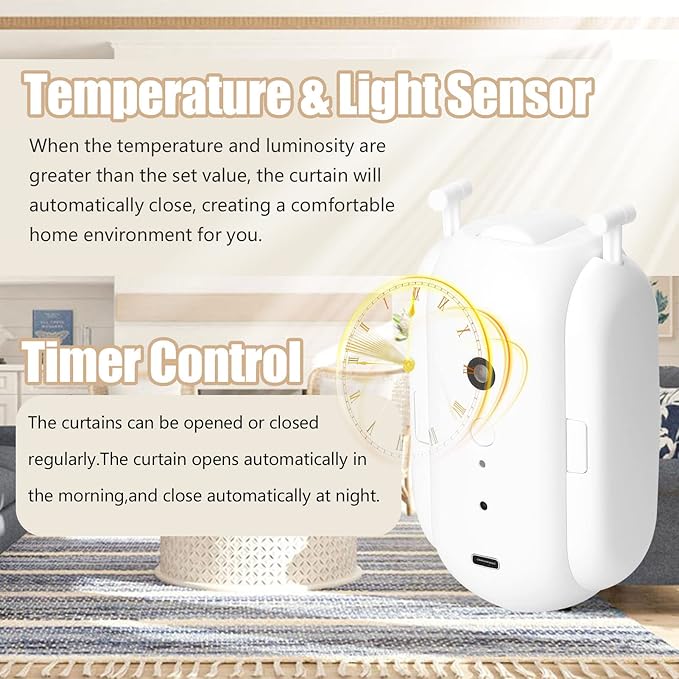 Sunydog 2pcs Tuya Smart Curtain Motor BT Voice Control Switch Electric Curtain Robot APP Control Timer Setup Compatible with Alexa Google Home for Roman Rod