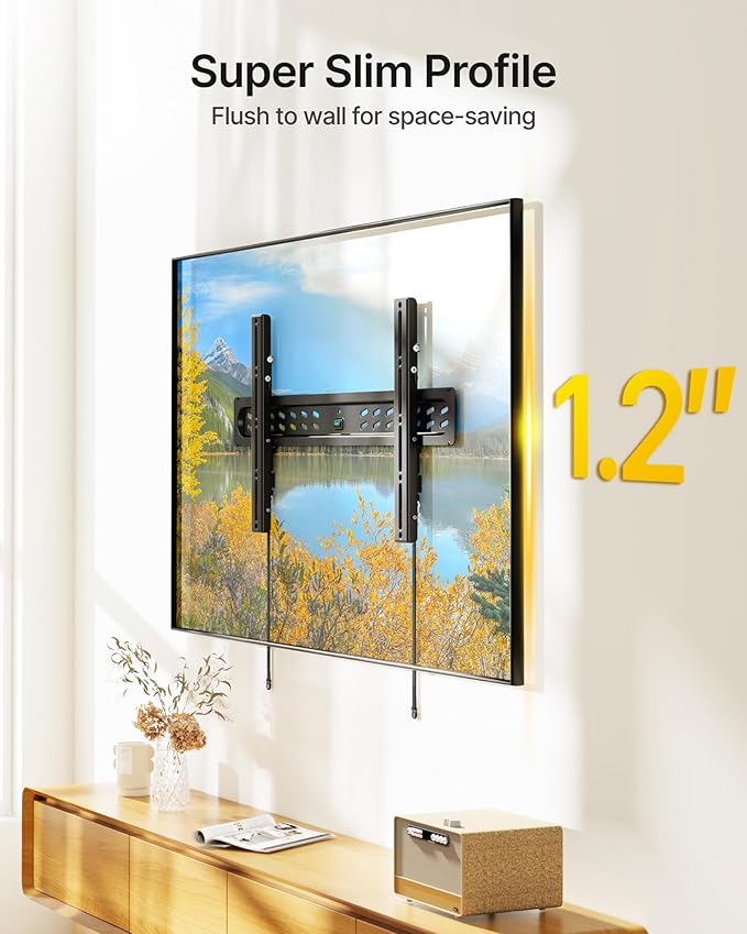 monTEK Ultra Slim Tilting TV Wall Mount Bracket for 43–95" Flat & Curved TVs, 1.2" Low Profile, Anti-Glare Tilt, Holds 150 lbs, Supports VESA 800x400, Fits 16"/18"/24"/32" Studs, TM1006W-LT