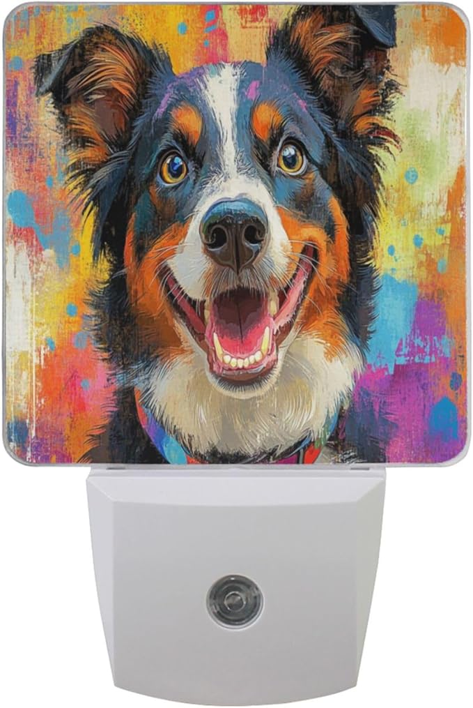 Pigsaly Led Night Light Colorful Australian Shepherds Dog Night Light Plug in Wall Lamp Smart Dusk to Dawn Sensor Nightlight Led Lamp Energy Saving Lights Gift for Kids Room Bedroom Bathroom Hallway