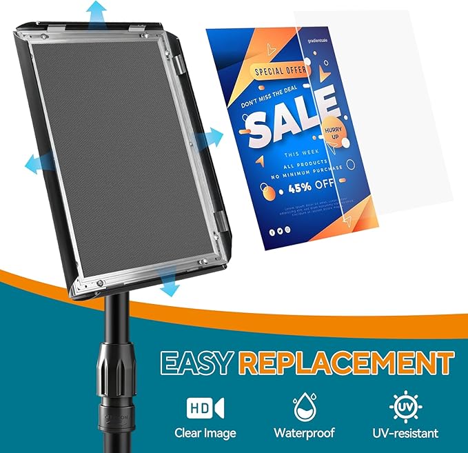 USCNC Sign Holder Stand 8.5x11 inch - Adjustable Floor Standing Sign Holder -Snap open frame,360° Rotation for Malls,Schools,Restaurants (Black 4 Pack)