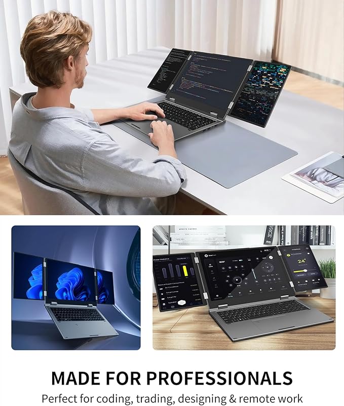 KOOFORWAY Triple Screen Laptop,16” Main + Dual 10.5” Monitors, Core i7-12700H, 32GB RAM,2TB SSD, Win 11 Pro,Wi-Fi 5,BT 5.0,Face & Fingerprint Unlock,USB-C,HDMI for Business/Design/Stock Trading