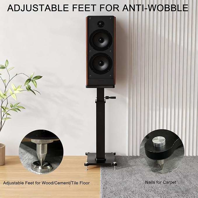 18.9-26.8in Height Adjustable Speaker Stands Pair up to 110lbs, Heavy Duty Bookshelf Speaker Stand Bookshelf Speaker Stand, Holds Bookshelf & Satellite Speaker Large Speaker (Black)