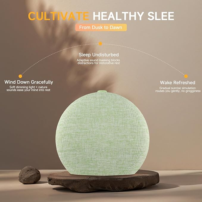 Geuuap Sunrise Alarm Clock White Noise Sound Machine for Bedroom | Natural Wake-Up Light with 30 Soothing Sleep Aids, Bluetooth Speaker, Dimmable Clock, Screen-Free Design for Baby Kids-Matcha Green