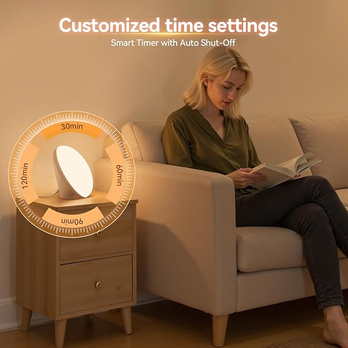 COMSYNC Light Therapy Lamp with 10000 Lux Sun Light & 670nm Red Night Light, Sleep Aid & Mood Boosting Lamp, 5 Color Temperatures, 5 Brightness Levels, 4 Timer Settings, Smart Touch & Remote Control