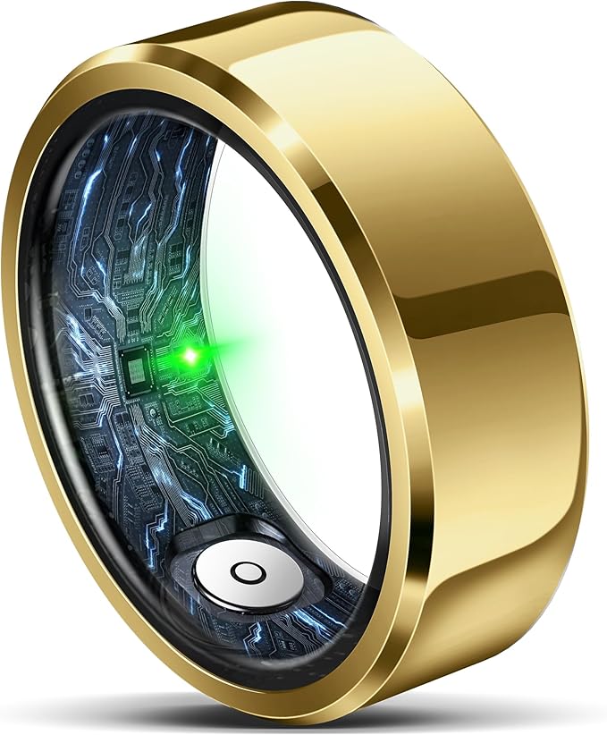 RIFESI Smart Ring for Women Men, Fashion Minimalist Fitness Ring & Sleep Tracker Ring with Heart Rate, Blood Pressure,5ATM Waterproof Health Ring,Gifts for Women Men Gift,No Subscription (10,Gold)