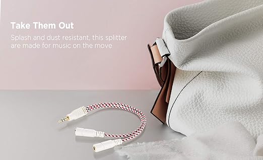 DUKABEL Headphone Splitter, 3.5mm Splitter Cable for Headset [Fine Braided & Gold Plated] Stereo Audio Y Cable AUX Splitter - Compatible for iOS, Android, Smartphones, Tablets & More - (0.85ft/26cm)