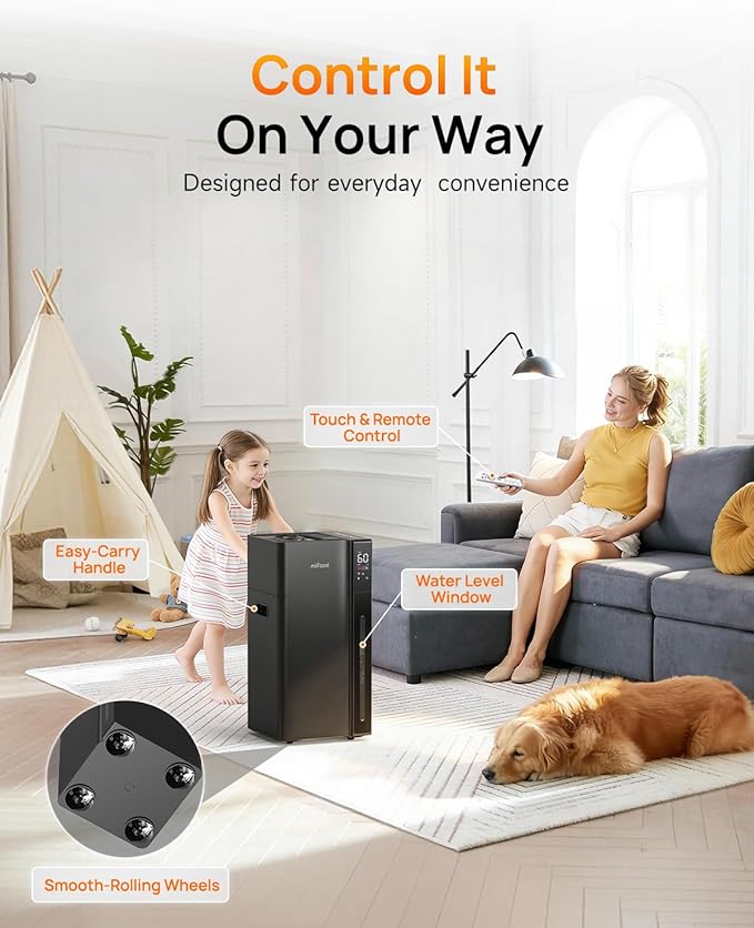 Mifasol Humidifier Large Room, 5.3Gal/20L Warm & Cool Mist Humidifiers for Home 1500 sq ft, Whole House Humidifier, Humidifiers for Bedroom Home Plants Office Large Areas, Black
