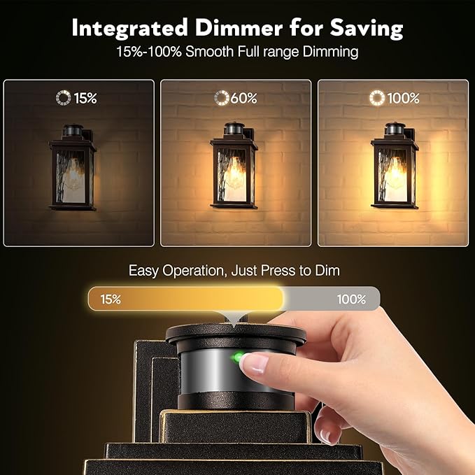 VIANIS Motion Sensor Outdoor Light Fixture, 2 Pack Oil-Rubbed Bronze, Adjustable Sensitivity Outdoor Wall Lights, Anti-Rust Aluminum Waterproof Outdoor Lanterns for Porch, Front Door, Entrance