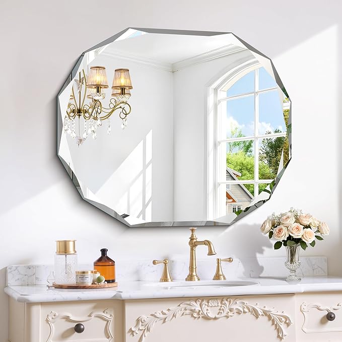 GLASHOM Frameless Bathroom Mirror, 30x36 inch Vanity Mirror Beveled Edge Wall Mounted, Modern Frameless Mirror for Bathroom, Living Room, Entryway Mirror Horizontal or Vertical