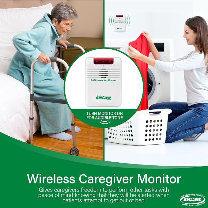 Smart Caregiver Cordless Bed Exit Alert - Includes Cordless Monitor with 20in by 30in Bed Pad