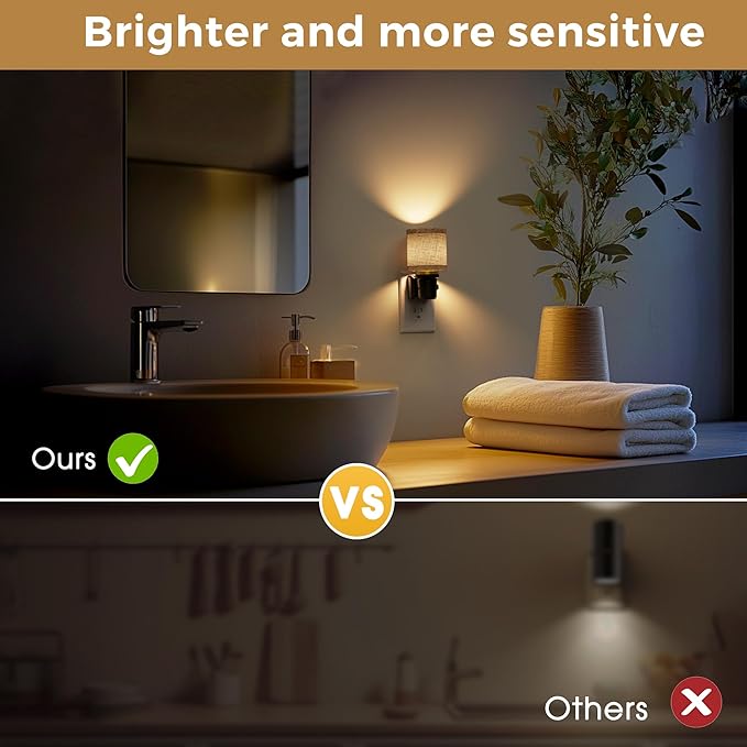 L LOHAS LED Night Lights Plug into Wall, 2 Pack Linen Fabric Cylinder Decor Night Light, Dusk to Dawn Sensor Vintage Nightlight, 0-100LM Dimmable, for Bedroom Living Room Hallway