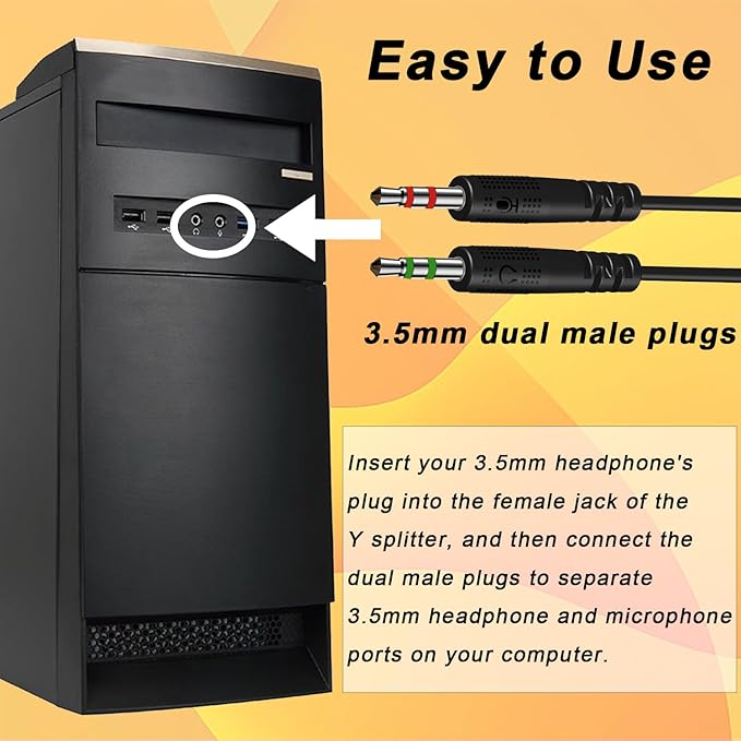 Weatwo 3.5mm Headphone Splitter for PC TRRS Female to TRS Dual Male Jack Y Splitter Aux Cable Headset Audio Adapter Cord for Gaming Headset Headphone Earphone to Dual-Jack PC Desktop Computer Laptop