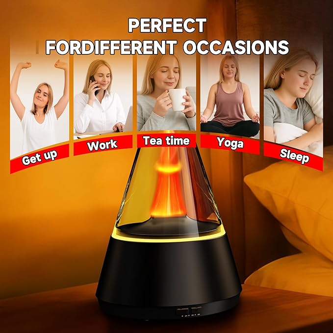Essential Oil Diffuser, 7 Colors Flame Effect Aroma Humidifier with Timer, Ultrasonic Aromatherapy Diffuser for Home, Office, Bedroom, Yoga (Black)