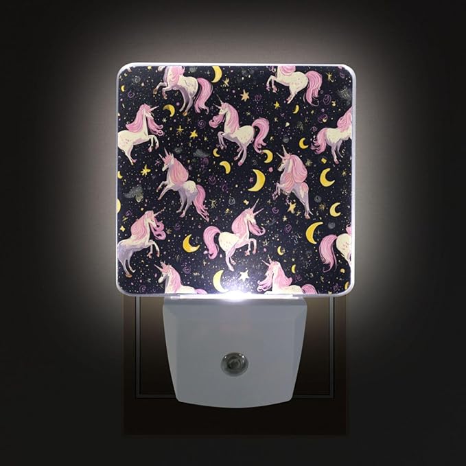 Pigsaly Led Night Light Unicorn Pink Horse Moon Night Light Plug in Wall Lamp Smart Dusk to Dawn Sensor Nightlight Led Lamp Energy Saving Lights Gift for Kids Room Bedroom Bathroom Hallway