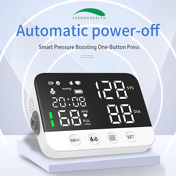 LERONGHEALTH Digital Upper Arm Blood Pressure Monitor for Home Use, Rechargeable, Large LED Display, Systolic Diastolic Pulse Reading, Voice Broadcast, 240 Memory Storage for 2 Users，FDA Cleared