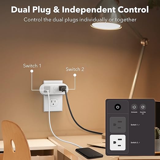 HBN Smart Plug 15A, WiFi Outlet Extender Dual Socket Plugs Works with Alexa, Google Home Assistant, Remote Control with Timer Function, No Hub Required, ETL Certified, 2.4G WiFi Only, 2-Pack