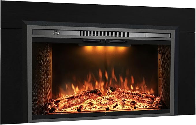 Velaychimny 52" Electric Fireplace Insert with Metal Trim Kit, Adjustable Flame, Fire Crackling Sound, Top Light Colors, Timer, Glass Door & Mesh Screen, Black