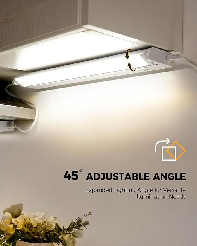 Snyloe 2 Pack 12" Under Cabinet Lighting for Kitchen, 8W 600LM, 3 Color Temperatures (3000K/4000K/5000K), Hardwired or Plug-in, 45° Rotatable Design, Linkable Up to 15 Units, YT-4208-10-2