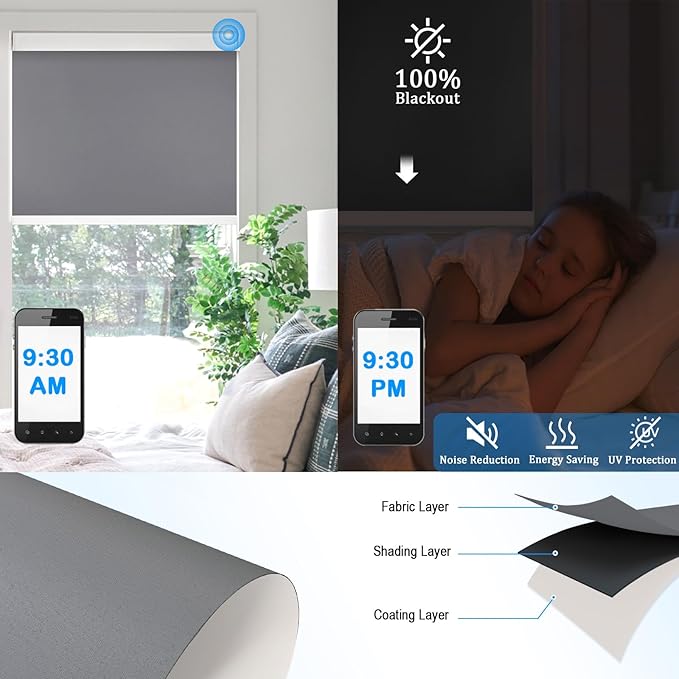 COOLWINDS Motorized Blinds with Remote Cordless Automatic Motorized Shades Custom Blinds for Windows Smart Curtains Compatible with Alexa Google Home(Blackout Thunder Grey,W31 x H72in)