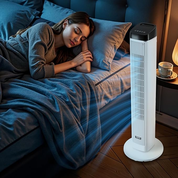 VEVOR Tower Fan, 22 ft/s Velocity Quiet Floor Fan, 70° Oscillating Fans for Indoors with 3 Speeds, 4 Modes, 12H Timer, Portable Standing Bladeless Fan with Remote Control for Bedroom, Office, Home