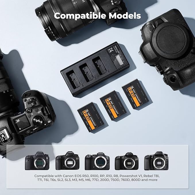 K&F CONCEPT 3-Pack LP-E17 Battery and Upgraded 3-Slot LCD Charger Compatible - Image 2