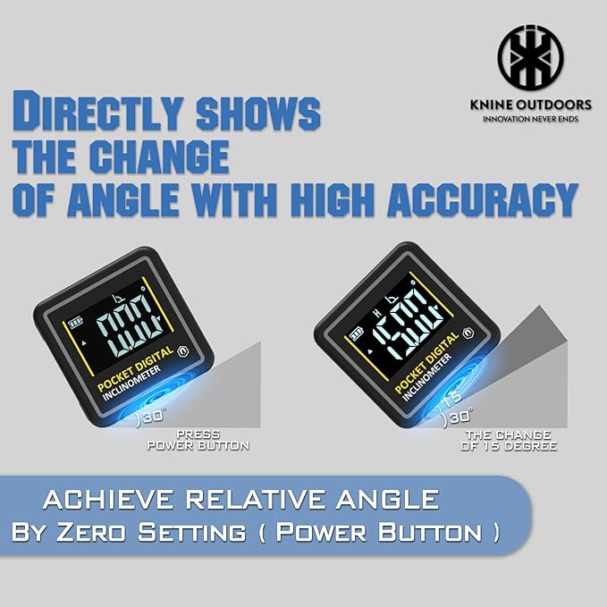 KNINE OUTDOORS Mini Digital Angle Finder 4-side Strong Magnetic Angle Gauge, Table Saw Miter Protractor, Woodworking Measuring Tool, Level Box for Hanging (2 Pack, Plastic, Small Size)