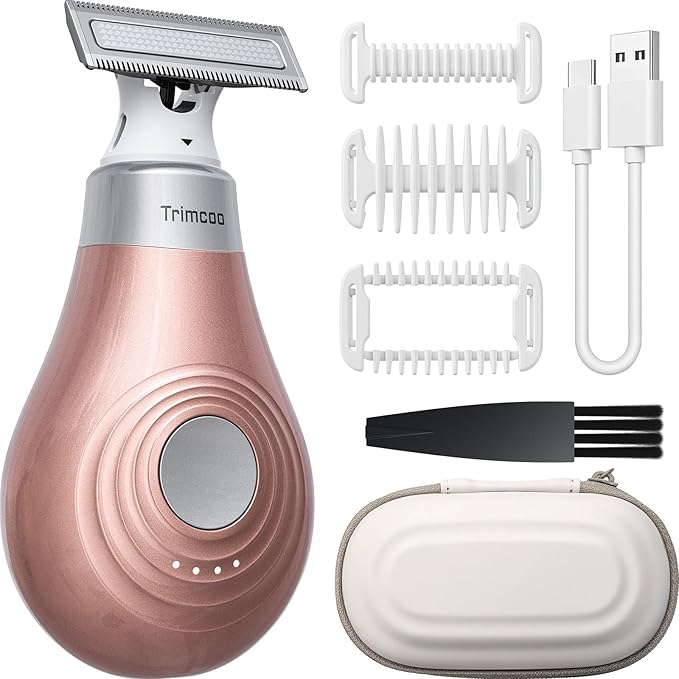 Trimcoo 2026 New Bikini Trimmer for Women - Small But Powerful Electric Razors, Intimate Pubic Hair/Lady Facial Painless Removal, USB-C Cordless Body Shaver for Trip, Replaceable Wet/Dry Blade, Gold