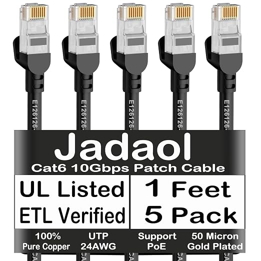 Jadaol Cat6 Ethernet Patch Cables 1ft 5-Pack, 10Gbps 24AWG Pure Copper RJ45 by Jadaol