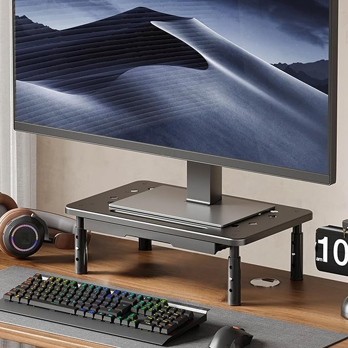 LUOOHL Adjustable Monitor Stand with Storage Shelf Ergonomic Designs for Home Office Workspaces Steel Construction Quick Assembly Desktop Organizers for Electronics