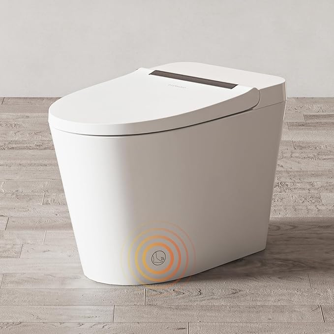 Luoware Smart Toilet Lite without Bidet, One Piece Elongated Modern Toilet with Heated Seat, Pump-Assisted Auto Flush, Foot Sensor Operation, Night Light, Built-in Water Tank, Blackout Flush