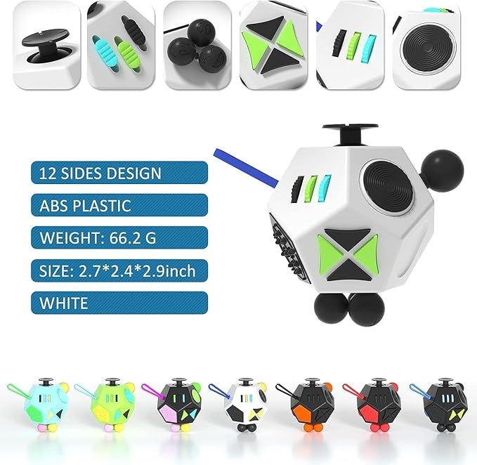 Fidget Dodecagon –12-Side Fidget Toys Cube Relieves Stress and Anxiety Anti Depression Travel Toy Christmas Stocking Stuffers Gifts for Children and Adults(A2 White)