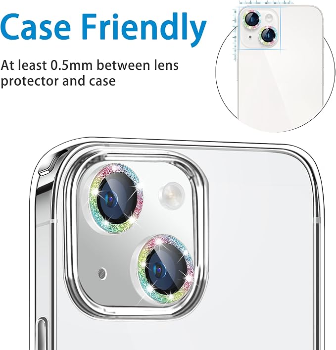 Compatible with iPhone 15 & 15 Plus Camera Lens Protector, Bling Glitter 9H - Image 5