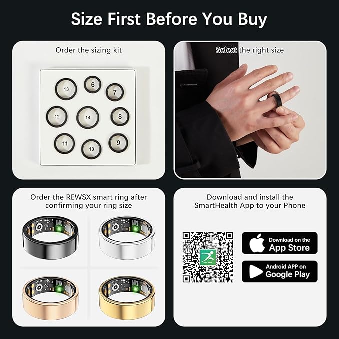 Smart Health Ring for Women Men, Fitness Tracker Ring with Heart Rate, Blood Oxygen, Sleep Tracker, Step Tracker, No Subscription Fee, IP68 Waterproof Smart Ring for iphone & Android (Rose Gold, 14#)