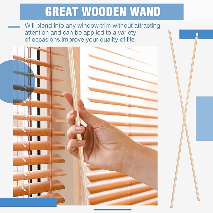 Bokon 2 Pieces Blind Wand Vertical Blinds Stick Replacement with Hook and Handle for Window Opener Accessory (Wood,30 Inch)