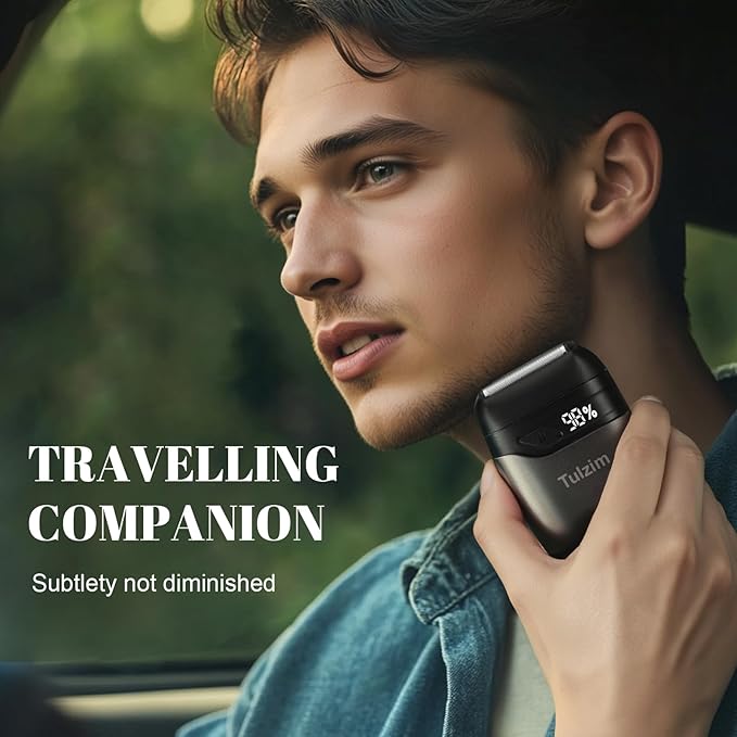 Tulzim Electric Foil Shaver for Men: Portable Electric Razor for Beard/Face - 3 Floating Blade LED Display USB-C Fast Rechargeable - IPX7 Waterproof for Travel & Home, Charcoal Black