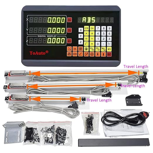 ToAuto 6" 12" 22" 3 Axis Digital Readout DRO Display 5um Precision TTL Linear Glass Scale for Milling Machine,150mm+300mm+550mm
