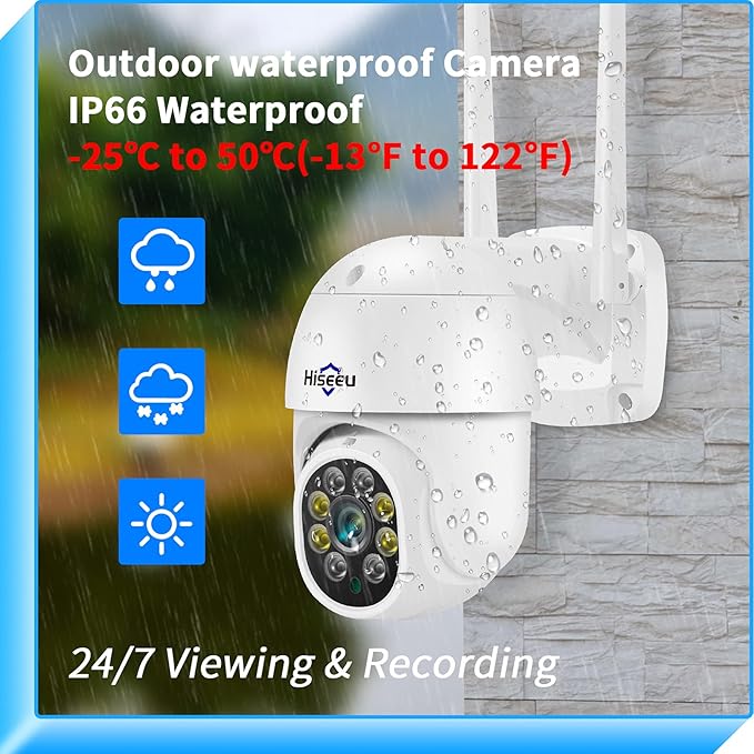 Hiseeu 3MP Security Camera Outdoor,WiFi Camera, Auto Tracking&Light Alarm Floodlight & Color Night Vision,Two-Way Audio, Plug-in Cable,Compatible Wireless System