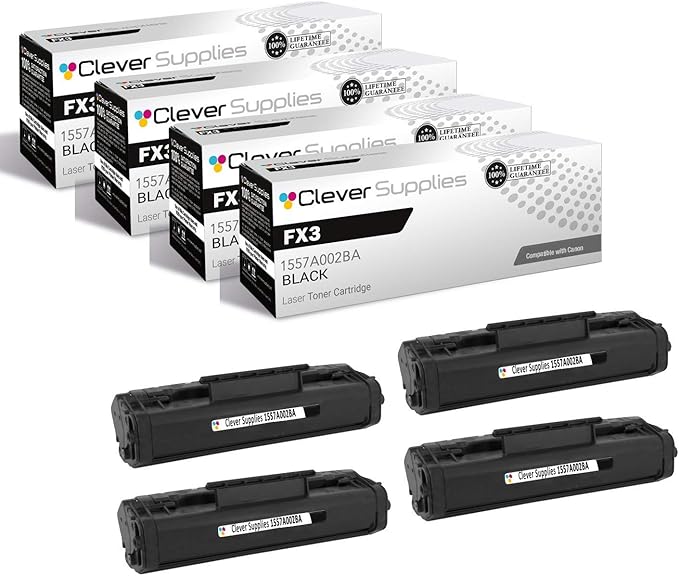 CS Compatible Toner Cartridge Replacement for Canon FX3 1557A002BA Black Fax Series L200 L250 L260i L280 L300 L350 L4000 L4500 L6000 CFX-L4000 CFX-L4500IF Toner Cartridge 4 Pack