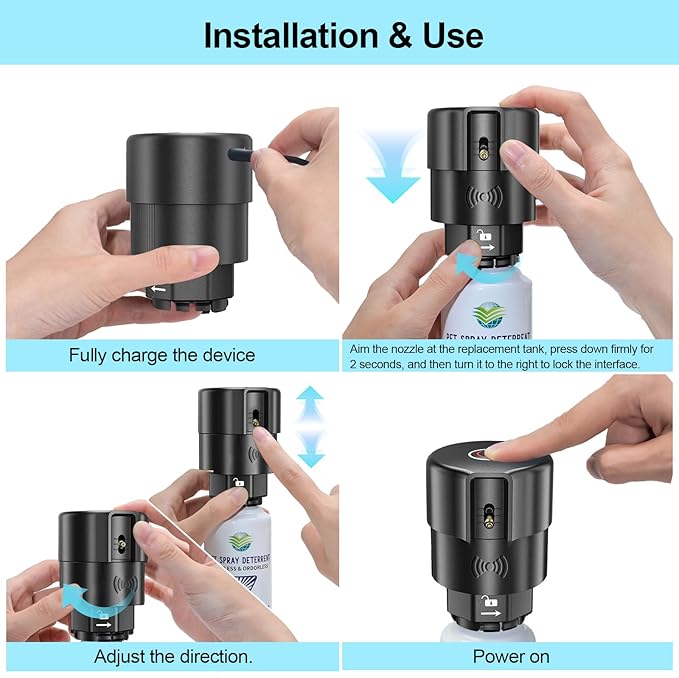 Cat Spray Deterrent System [2 Pack] Automatic Cat Deterrent Spray, Motion Activated System for Cats & Dogs Odorless Pet Deterrent, Senses Pets Up to 3 Feet Away, Friendly & Safe Pet Deterrent Spray