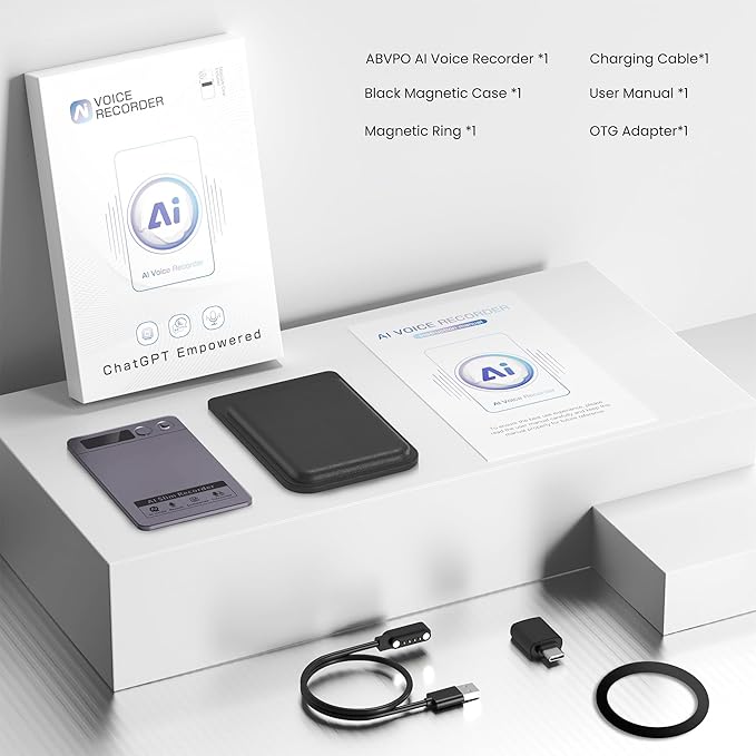 AI Voice Recorder, Note Pro Voice Recorder Transcribe & Summarize, AI Noise Cancellation Technology, Supports 152 Languages, 64GB Memory APP Control Audio Recorder for Lectures, Meetings, Calls